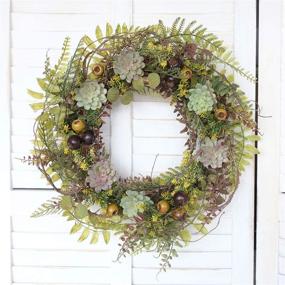 img 2 attached to 🌿 Charming 22-Inch Artificial Wreath with Assorted Fern Leaves, Succulents, and Berries – Perfect for Wall, Window, or Farmhouse Décor in Winter and Spring