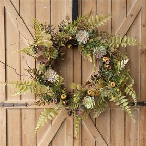 img 1 attached to 🌿 Charming 22-Inch Artificial Wreath with Assorted Fern Leaves, Succulents, and Berries – Perfect for Wall, Window, or Farmhouse Décor in Winter and Spring