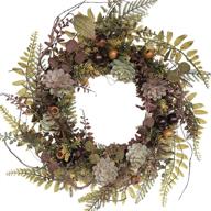 🌿 charming 22-inch artificial wreath with assorted fern leaves, succulents, and berries – perfect for wall, window, or farmhouse décor in winter and spring логотип