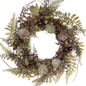 img 4 attached to 🌿 Charming 22-Inch Artificial Wreath with Assorted Fern Leaves, Succulents, and Berries – Perfect for Wall, Window, or Farmhouse Décor in Winter and Spring