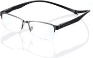 👓 magnetic reading glasses for men: stylish blue light blocking readers by kiyojin (gunmetal + black, 1.5 strength) - half frame, wide fit, & neck hanging design! logo