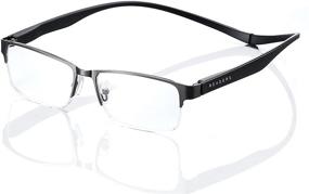 img 4 attached to 👓 Magnetic Reading Glasses for Men: Stylish Blue Light Blocking Readers by KIYOJIN (Gunmetal + Black, 1.5 Strength) - Half Frame, Wide Fit, & Neck Hanging Design!