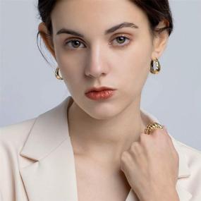 img 3 attached to 💎 Stylish 14K Gold Plated Chunky Hoop Earrings: Hypoallergenic Thick Gold Earrings for Women & Girls, Ideal Gifts