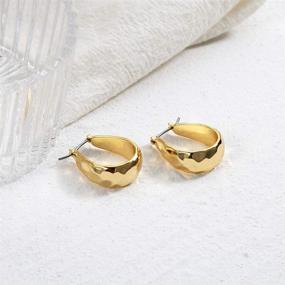 img 1 attached to 💎 Stylish 14K Gold Plated Chunky Hoop Earrings: Hypoallergenic Thick Gold Earrings for Women & Girls, Ideal Gifts