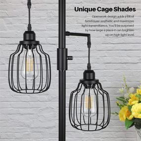 img 1 attached to 💡 3 LED Edison Bulbs Dimmable Industrial Floor Lamp - Farmhouse Tall Standing Lamp for Living Room - Rustic Black Tree Floor Lamp - Bright Vintage Pole Light with Cage Shades - Bedroom Home Decor