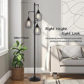 img 2 attached to 💡 3 LED Edison Bulbs Dimmable Industrial Floor Lamp - Farmhouse Tall Standing Lamp for Living Room - Rustic Black Tree Floor Lamp - Bright Vintage Pole Light with Cage Shades - Bedroom Home Decor