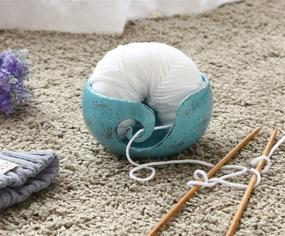img 3 attached to 🧶 Turquoise Ceramic Knitting Yarn Bowl Holder - Handcrafted with Rustic Charm and Elegant Swirl Design by MyGift