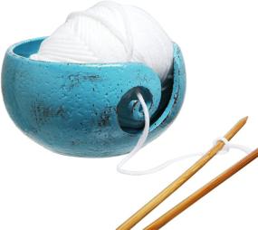 img 4 attached to 🧶 Turquoise Ceramic Knitting Yarn Bowl Holder - Handcrafted with Rustic Charm and Elegant Swirl Design by MyGift