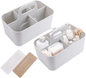 img 4 attached to Jucoan 2-Pack Plastic Storage Organizer Caddy Tote, Stackable 5-Slot Divided Basket Bin, Wall-Mounted Makeup Organizer Caddy for Bathroom and Dorm Room (Beige, 9.5 x 5.75 x 4.5 Inch)