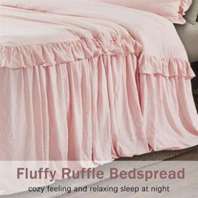img 2 attached to 🛏️ Покрывало Bedream Pink Ruffle Skirt, 3 шт. в размере Queen, ручная стежка, 30 дюймов - устойчивое к усадке и выцветанию - покрывало из микрофибры с ощущением хлопка - дышащий комплект постельного белья (C3)