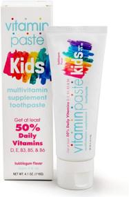 img 4 attached to 🍭 Vitaminpaste Kids Toothpaste: Multivitamins B3, B5, B6, D, E | Xylitol | Calcium | Fluoride-Free | Fresh Breath | Tarter-Fighting | Anti-Cavity | Safe to Swallow | 4.1oz | Bubble Gum Flavor