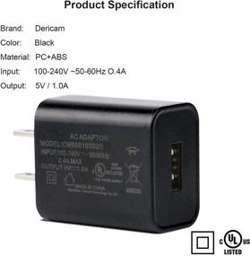 img 2 attached to 🔌 Dericam 5В 1А зарядное устройство для стены с микро-USB и кабелем для зарядки Android - Быстрая зарядка для смартфона, планшета и системы видеонаблюдения - Провод питания 5 футов/1,5 метра - Американская вилка (черная)