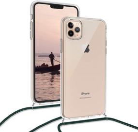 img 1 attached to 📱 kwmobile Transparent/Dark Green Crossbody Case for iPhone 11 Pro Max - Clear TPU Phone Cover with Lanyard Cord Strap