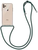 📱 kwmobile transparent/dark green crossbody case for iphone 11 pro max - clear tpu phone cover with lanyard cord strap logo