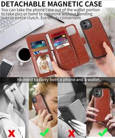 img 3 attached to 📱 CASEOWL iPhone 11 Wallet Case: Magnetic Detachable Slim Case with 9 Card Slots, Hand Strap - Brown, 2 in 1 Folio Flip Leather Wallet & TPU Protective Case for iPhone 11 6.1’’ 2019