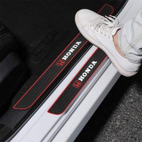 img 2 attached to 🚗 Protective Car Door Sill Plate Set - Bettway 4pcs, Black PVC Soft Rubber Front/Rear Scuff Plate Guard for Honda, with Welcome Pedal Cover