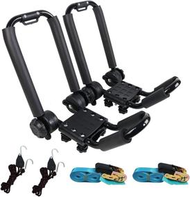 img 4 attached to 🛶 Folding Kayak Rack J-Bar Car Roof Rack | Canoe Carrier SUP Paddle Surfboard Mount for Cars, SUVs, and Trucks | Includes 2pcs 10Ft S-Hook Rated Ratchet Pulley Straps | Ratchet Strap Pair