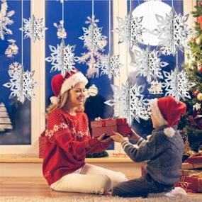 img 4 attached to 🌨️ CCINEE 12 Pieces Silver 3D Snowflake Hanging Garland with String for Christmas Winter Wonderland Decorations