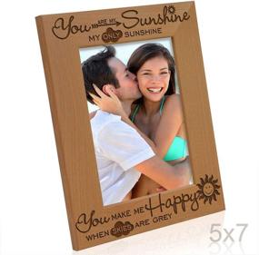 img 2 attached to ☀️ KATE POSH - Engraved Solid Wood Picture Frame 5x7 Vertical, You Are My Sunshine, You Make Me Happy, Grey Skies