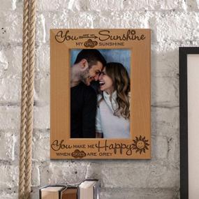 img 1 attached to ☀️ KATE POSH - Engraved Solid Wood Picture Frame 5x7 Vertical, You Are My Sunshine, You Make Me Happy, Grey Skies