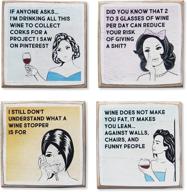 🍷 rustic wood wine coaster set & holder with funny sayings & quotes - perfect wine gift for women - ideal housewarming present for wine lovers - stylish kitchen & living room decor - must-have bar decoration logo