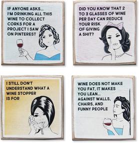 img 4 attached to 🍷 Rustic Wood Wine Coaster Set & Holder with Funny Sayings & Quotes - Perfect Wine Gift for Women - Ideal Housewarming Present for Wine Lovers - Stylish Kitchen & Living Room Decor - Must-Have Bar Decoration