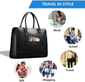 img 2 attached to 👜 13-inch Women's Laptop Bag with Trolley Strap - Leather Briefcase, Handbag, Messenger Bag - Black