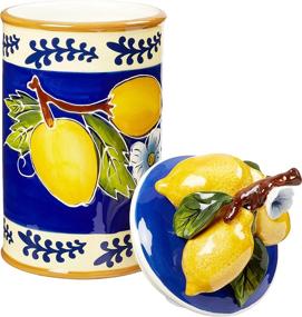 img 2 attached to Multicolor Medium 🍋 Blue Sky Ceramic Lemon Canister