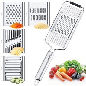 img 4 attached to 4-in-1 Stainless Steel Multifunctional Grater - Vegetable Cabbage Slicer with 4 Adjustable Blades, Handheld Shredder Cutter and Hand Protector - Ideal for Cheese, Lemon, Chocolate