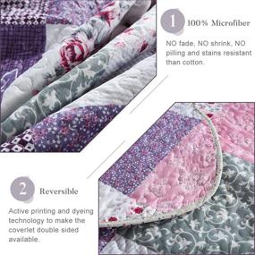 img 1 attached to 🌸 Homcosan Reversible Purple Floral Quilt Bedspread Set - Queen/Full Size (90x98 inches), Lightweight Coverlet for All Seasons, 3-Piece Bedding Ensemble (1 Quilt + 2 Pillow Shams)