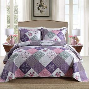 img 4 attached to 🌸 Homcosan Reversible Purple Floral Quilt Bedspread Set - Queen/Full Size (90x98 inches), Lightweight Coverlet for All Seasons, 3-Piece Bedding Ensemble (1 Quilt + 2 Pillow Shams)