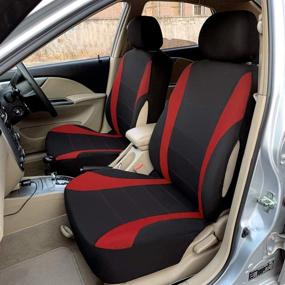 img 3 attached to 🚗 YIRU Trading Универсальный комплект автомобильных чехлов для сидений - 100% дышащие, с подкладкой из композитной губки толщиной 5 мм, совместимые с подушками безопасности, красно-черные - идеальны для седанов, внедорожников и пикапов.