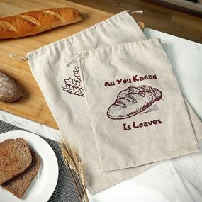 img 3 attached to 🍞 Pack of 4 Large and Extra Large Linen Bread Bags, Natural Unbleached Drawstring Bags for Loaf, Reusable Bread Storage, Homemade Artisan Bread Bags for Food Storage, Ideal Gift for Bakers