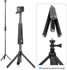 img 2 attached to 🤳 GEPULY Удлиненная палка для селфи с штативом: идеально подходит для GoPro Hero 10 9 8 7 6 5 4 3 2 Fusion Max, OSMO Action, AKASO, SJCAM и мобильных телефонов. Рукоятка, телескопический монопод и комплект со штативом!