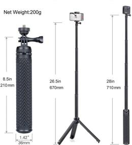 img 3 attached to 🤳 GEPULY Удлиненная палка для селфи с штативом: идеально подходит для GoPro Hero 10 9 8 7 6 5 4 3 2 Fusion Max, OSMO Action, AKASO, SJCAM и мобильных телефонов. Рукоятка, телескопический монопод и комплект со штативом!