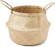 🧺 handcrafted palm and seagrass belly baskets - americanflat (10" tall) in rich walnut finish logo