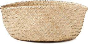 img 3 attached to 🧺 Handcrafted Palm and Seagrass Belly Baskets - Americanflat (10" Tall) in Rich Walnut Finish