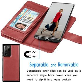 img 2 attached to Premium Wine Red Leather Wallet Case with Detachable Magnetic Hard Case for Samsung Galaxy Note20 Ultra