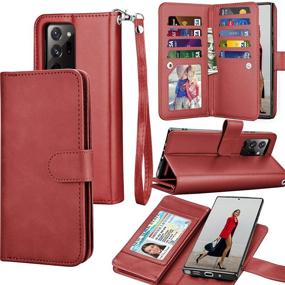 img 4 attached to Premium Wine Red Leather Wallet Case with Detachable Magnetic Hard Case for Samsung Galaxy Note20 Ultra