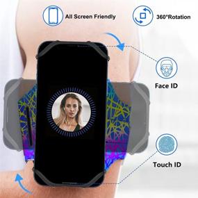 img 2 attached to 📱 360° Rotatable VUP Reflective Colorful&amp;Blue Running Armband with Key Holder for iPhone 12 Pro, 11 Pro Max, X, XR, XS, 8, 7, 6, 6s Plus, Galaxy S20, S10, S9 Plus, Note 20/10/9/8 - Ideal for Hiking and Biking