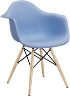 🔷 modway pyramid mid-century modern blue kitchen and dining room arm chair with natural wood legs logo