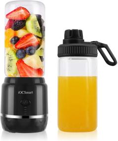 img 4 attached to 🍹 iOCSmart Portable Blender - USB Rechargeable, Wireless Electric Personal Juicer Blender for Shakes and Smoothies with 2 Travel Bottles - 4000mAh High Capacity Batteries (Black)