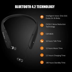 img 1 attached to 🎧 RoomyRoc Wireless Neckband Headset with Bluetooth, Siri & Bixby Activation, Retractable Earbuds, Sweat-Proof Sports Earphones with Noise Cancelling, Mic and Foldable Design (Black)