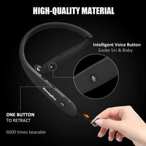 img 3 attached to 🎧 RoomyRoc Wireless Neckband Headset with Bluetooth, Siri & Bixby Activation, Retractable Earbuds, Sweat-Proof Sports Earphones with Noise Cancelling, Mic and Foldable Design (Black)