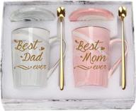 dual delight: exquisite mom and dad coffee mugs with spoon & mug mat – ideal gifts for birthdays, mother's day, father's day from daughter son - 14oz pink and gray - comes in a gift box logo