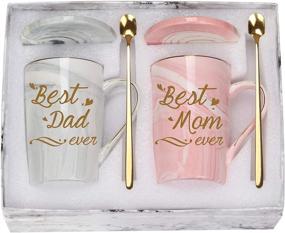 img 4 attached to Dual Delight: Exquisite Mom and Dad Coffee Mugs with Spoon & Mug Mat – Ideal Gifts for Birthdays, Mother's Day, Father's Day from Daughter Son - 14oz Pink and Gray - Comes in a Gift Box