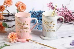 img 2 attached to Dual Delight: Exquisite Mom and Dad Coffee Mugs with Spoon & Mug Mat – Ideal Gifts for Birthdays, Mother's Day, Father's Day from Daughter Son - 14oz Pink and Gray - Comes in a Gift Box