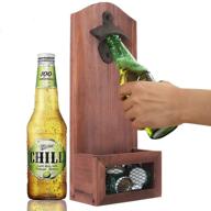 🍺 vintage wooden wall mounted beer opener with caps catcher - ideal tool for kitchen, bar, yard, or anywhere else! logo