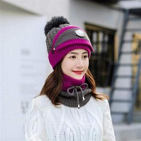 img 2 attached to 🧣 Set of 3 Fashion Women's Winter Knitted Hats – Warm Woolen Caps with Built-in Mask and Neck Scarf