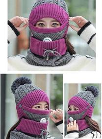 img 1 attached to 🧣 Set of 3 Fashion Women's Winter Knitted Hats – Warm Woolen Caps with Built-in Mask and Neck Scarf